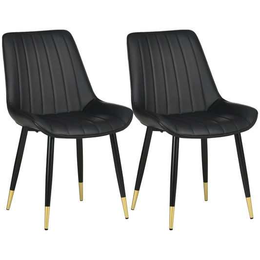Dining Chairs Set of 2, Modern Kitchen Chair with PU Leather Upholstery and Steel Legs for Living Room, Bedroom, Black - Gallery Canada