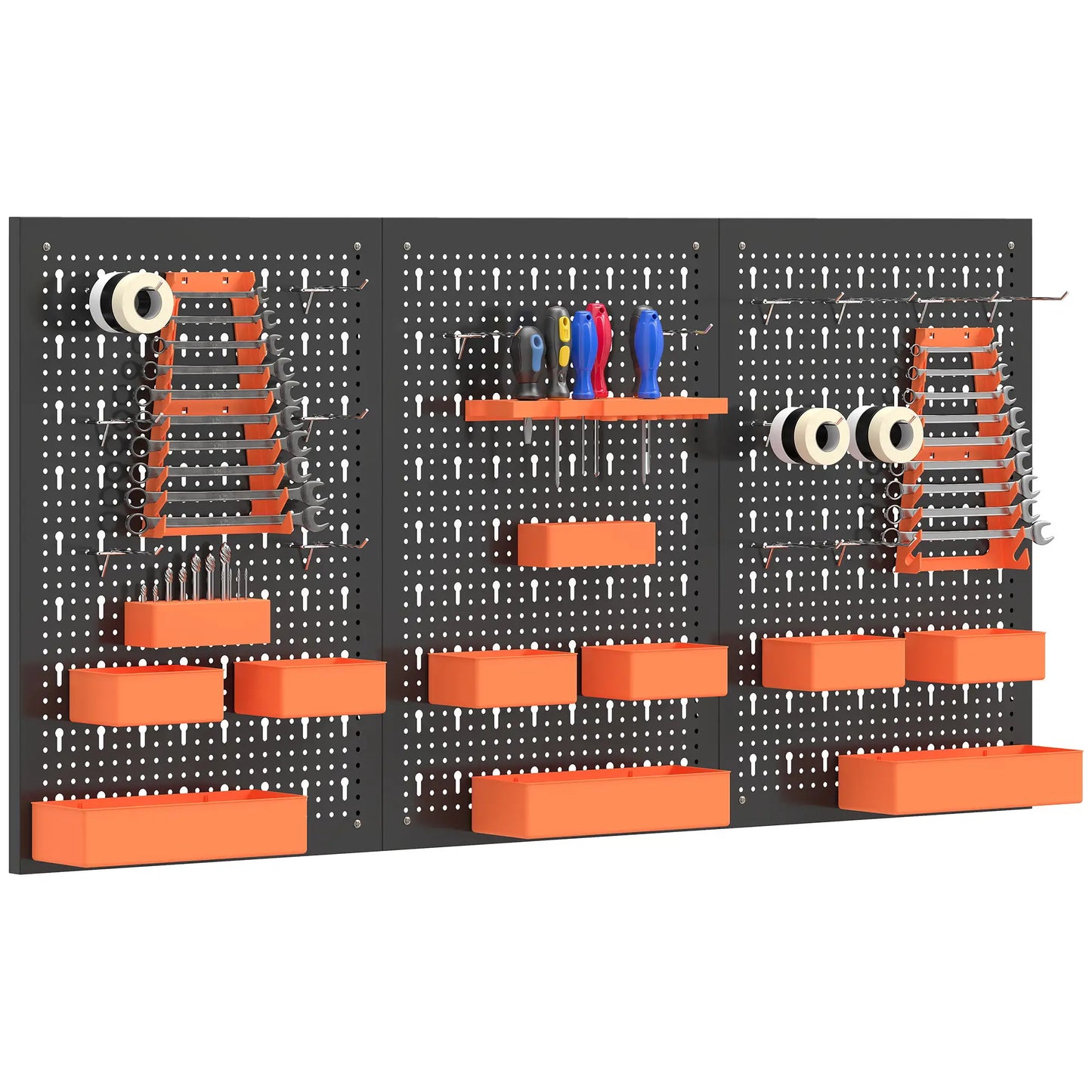 33 Piece Metal Pegboard Panels, Peg Board with 16 Hooks, Bins and Racks, Black and Orange Tool Organizers at Gallery Canada