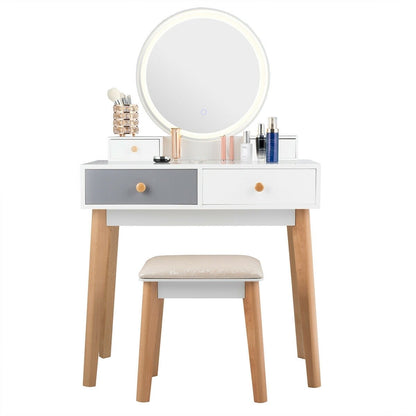 Makeup Dressing Table with 4 Drawers and Lighted Mirror, White at Gallery Canada