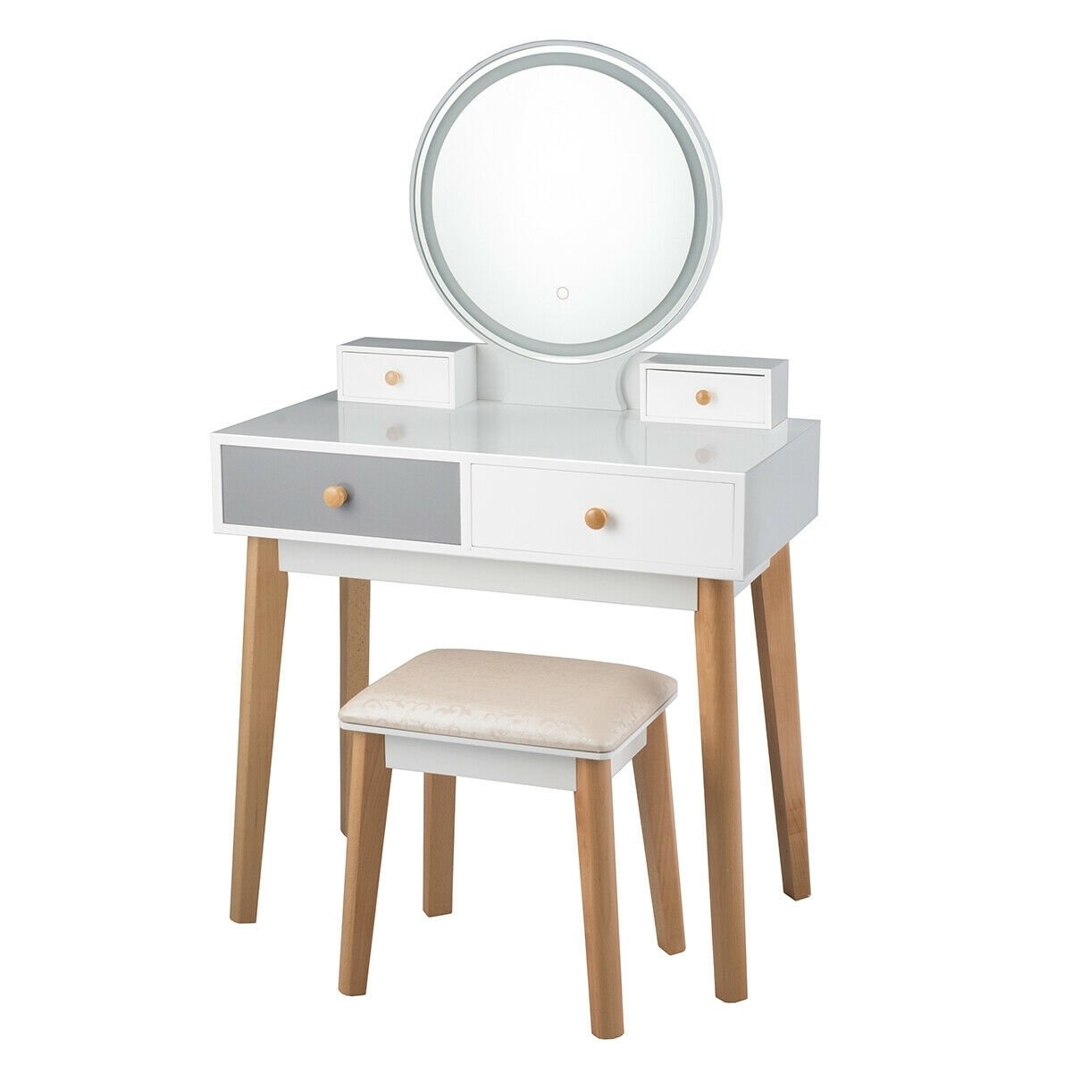 Makeup Dressing Table with 4 Drawers and Lighted Mirror, White at Gallery Canada