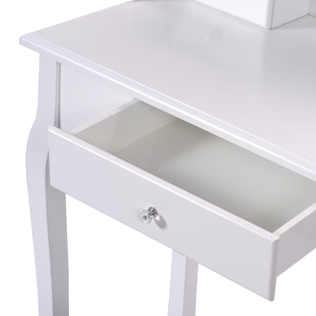 Vanity Table Set With Cushioned Stool, Oval Mirror, Three Drawers, White Makeup Vanities at Gallery Canada