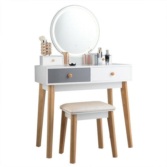 Makeup Dressing Table with 4 Drawers and Lighted Mirror, White