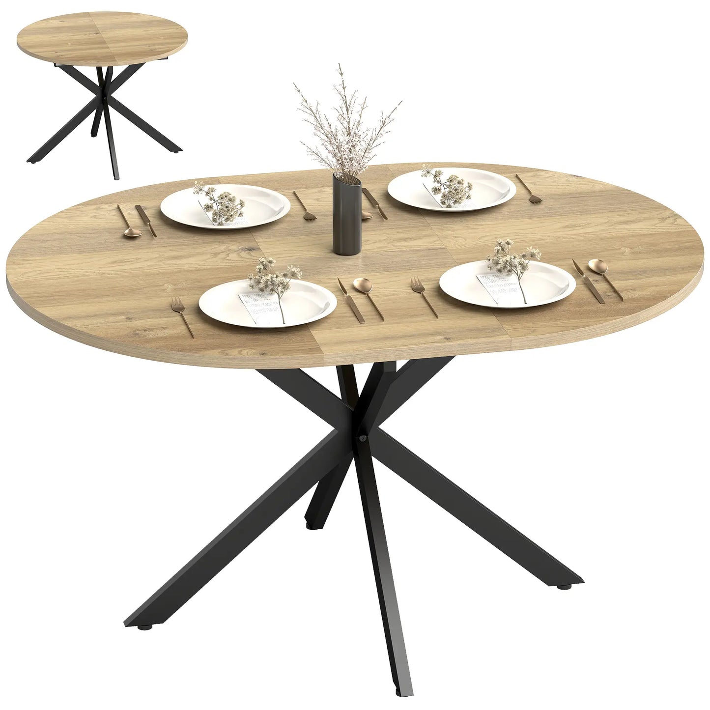 Extendable Dining Table, 39.5"-53", Natural Wood, Industrial Kitchen Table Dining Tables at Gallery Canada