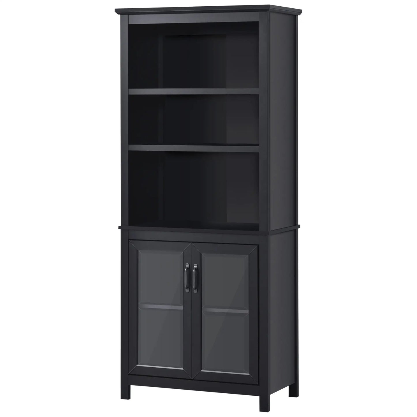 3-Tier Bookcase, Storage Shelf with Glass Doors, Adjustable Shelves, Black White Bookshelves at Gallery Canada