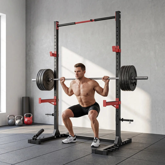 Power Cage Squat Rack, 1100 lb Capacity, Adjustable Power Towers Black, Red at Gallery Canada