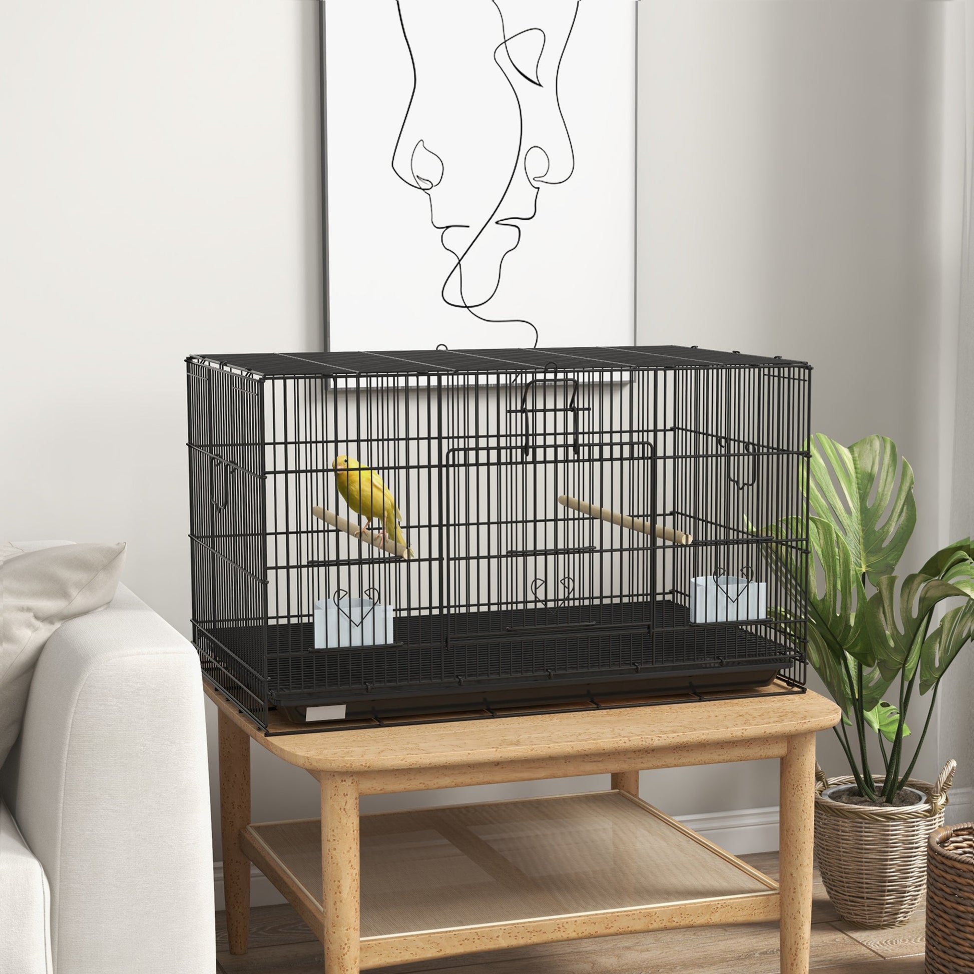 30" Birdcage for Canaries, Lovebirds Finches, Budgie Cage with Removable Tray, Bottom Mesh Panel, Wooden Perches, Food Containers at Gallery Canada