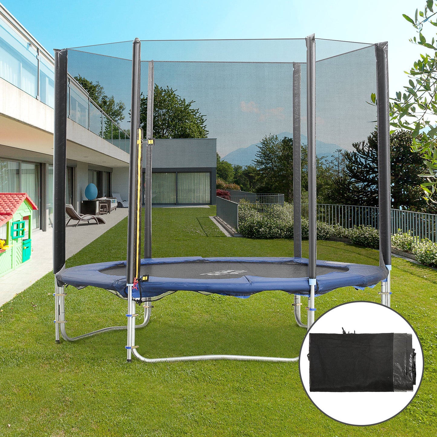 8FT Round Trampoline Enclosure Net Outdoor Bounce Safety Net Replacement for 6 Poles Black at Gallery Canada