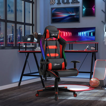 Racing Office Chair with RGB LED Light, Gaming Desk Chair with Lumbar Support, High Back PU Leather Swivel Computer Recliner, Tilt, Black and Red - Gallery Canada