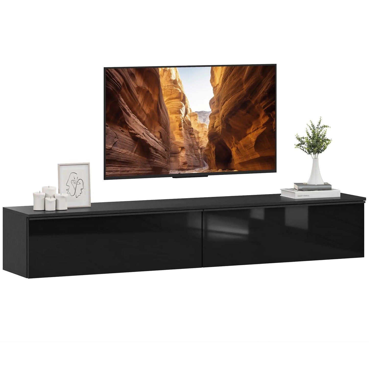 Wall Mounted TV Stand, Floating Cabinet With Storage, For TVs Up To 70", Black TV Stands at Gallery Canada