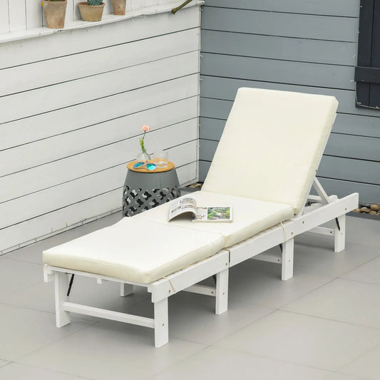 Wooden Folding Chaise Lounge, Outdoor Chair, Adjustable Back, White Chaise Loungers White Frame, Cream White Cushion at Gallery Canada