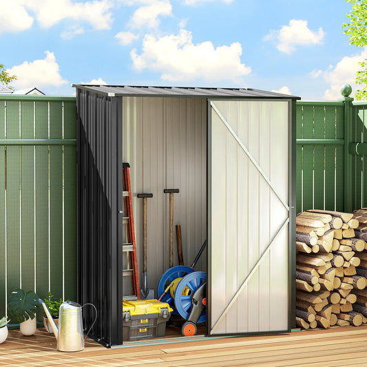 5' x 3' Outdoor Storage Shed, Steel Garden Shed, Lockable Door, Black Sheds Black at Gallery Canada