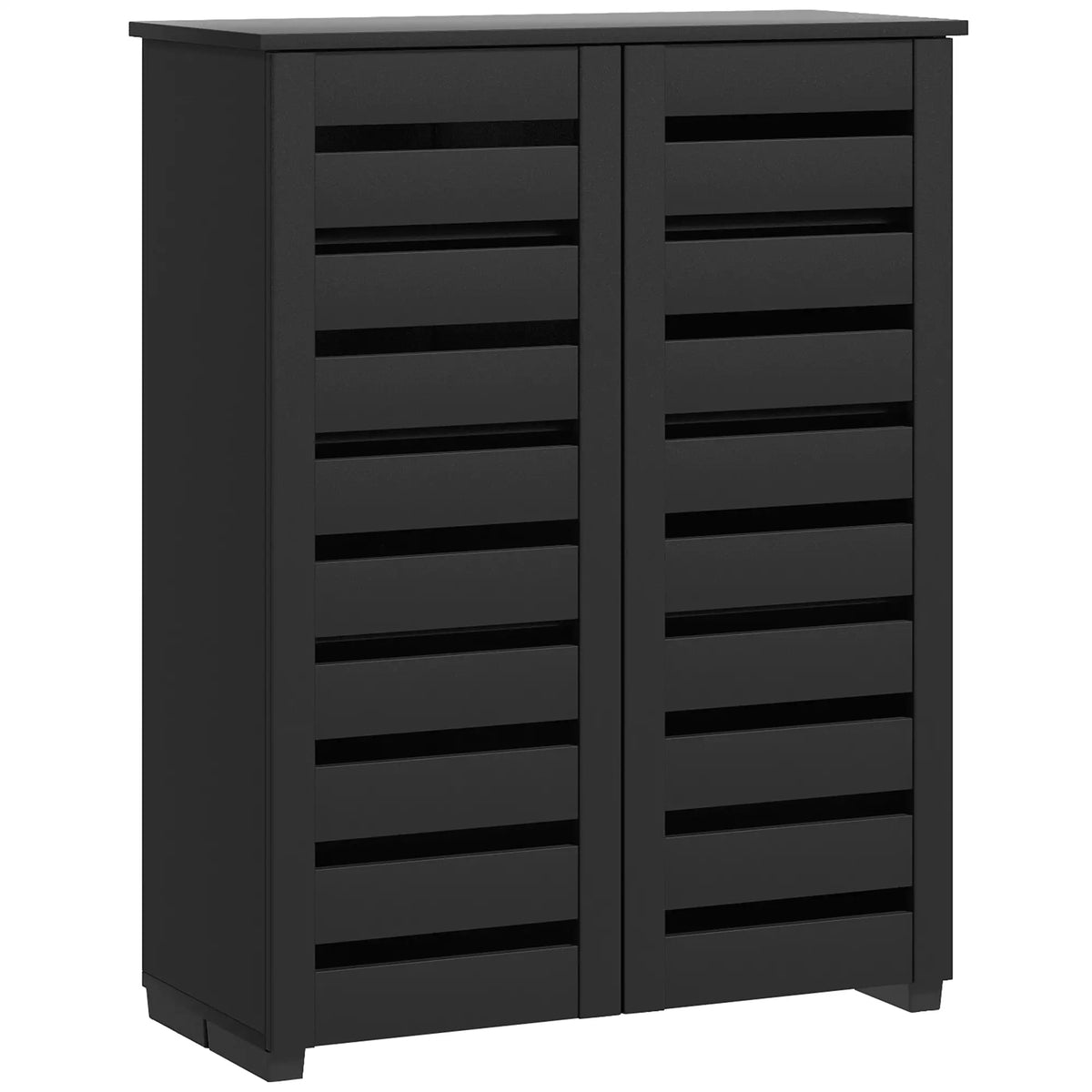 Shoe Storage Cabinet, 2 Slatted Doors, Holds 15 Pairs, Black