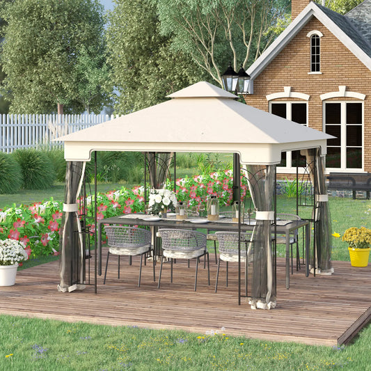 10'x10' Soft-Top Gazebo, Double Tier Roof, Mesh Curtains, Cream Gazebos Cream at Gallery Canada