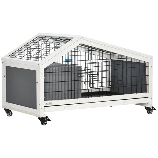35" Wooden Rabbit Hutch with No-leak Tray, Pet Playpen with Wheels, Water Bottle, Bunny House for Rabbits and Small Animals, Dark Gray - Gallery Canada