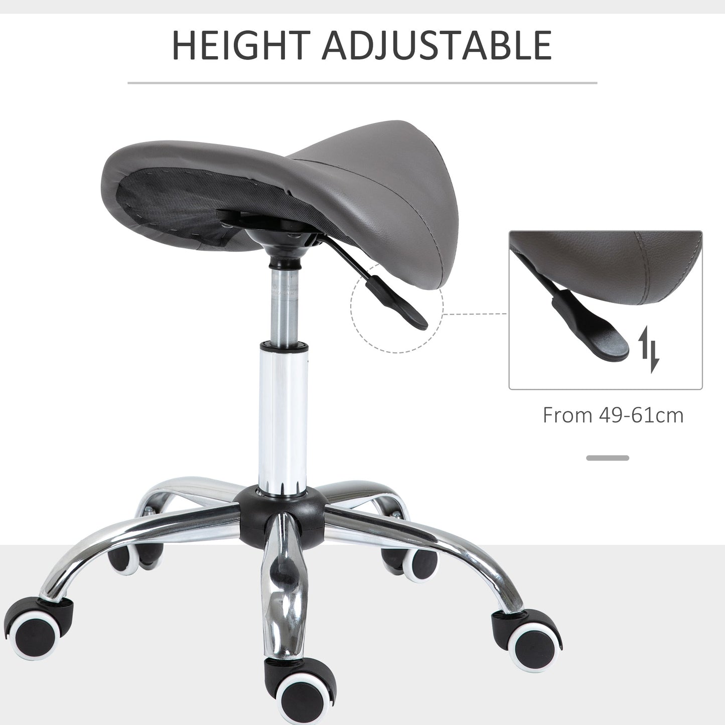 Adjustable Hydraulic Rolling Salon Stool Swivel Saddle Chair Spa Beauty Seat PU Leather, Grey at Gallery Canada
