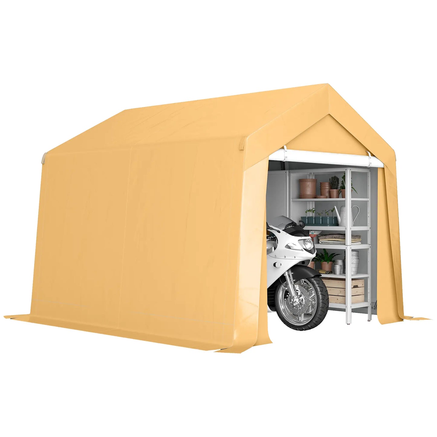 10' x 10' Outdoor Storage Shed, Portable Garage, Roll-up Door, Beige Portable Shed at Gallery Canada