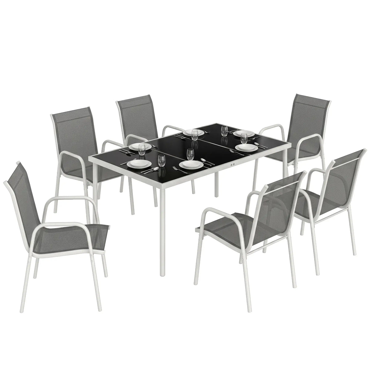 7 Piece Garden Dining Set, Rectangle Table, 6 Stackable Chairs Outdoor Dining Sets at Gallery Canada
