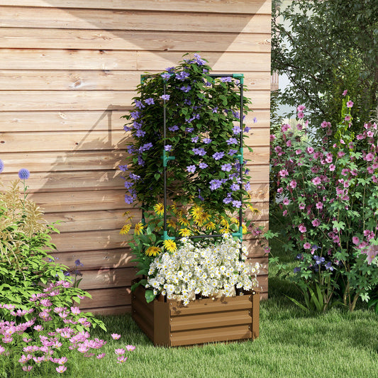 Galvanized Planter Box, Outdoor Raised Garden Bed with 3-Tier Trellis Tomato Cage for Climbing Vines, Vegetables, Brown Galvanized Planter Boxes Brown at Gallery Canada