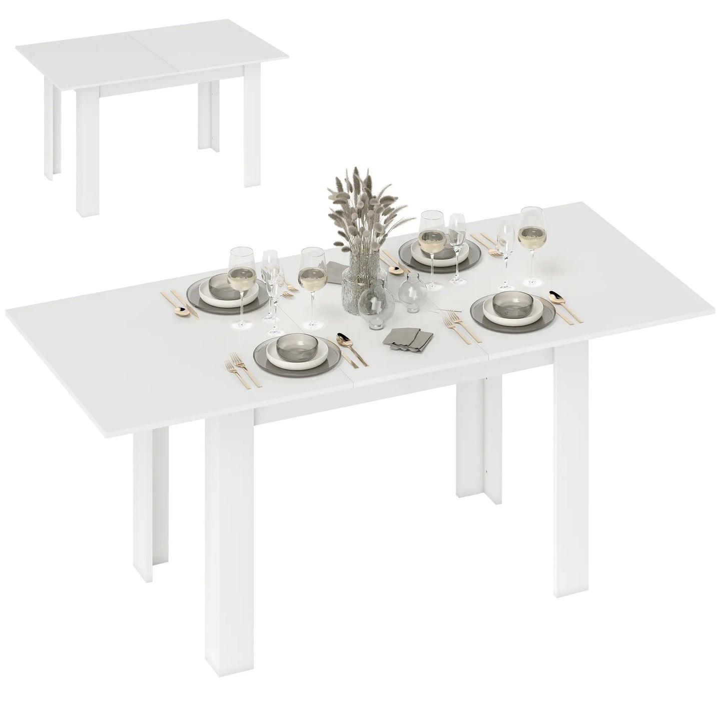 Modern Extendable Dining Table, 55.1 x 31.5 in, For 6-8 People, White Dining Tables at Gallery Canada