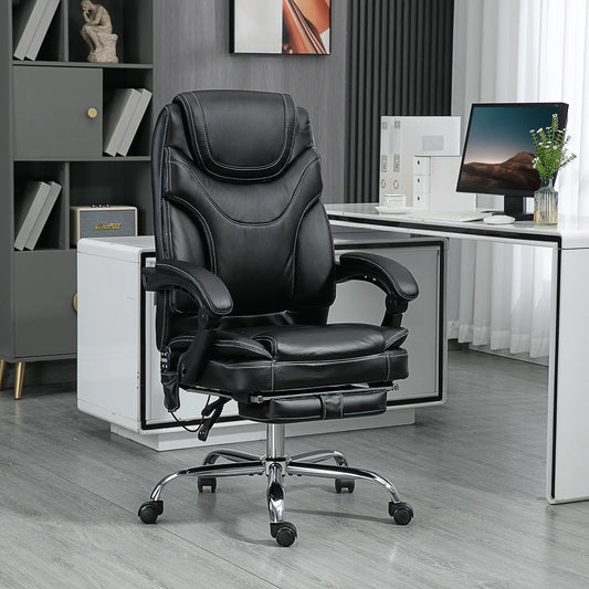 6 Point Vibration Massage Office Chair, PU Leather, Heated, Black Massage Chairs Black at Gallery Canada