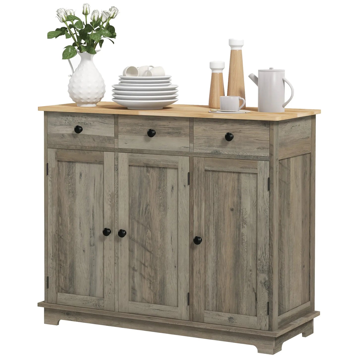 Modern Sideboard, Buffet Cabinet with Storage, Drawers, Adjustable Shelves, Washed Grey Bar Cabinets at Gallery Canada