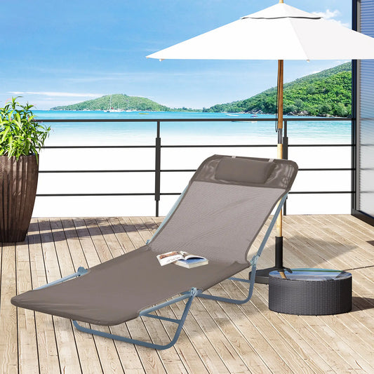 Outdoor Lounge Chair, Adjustable Reclining Seat, Folding Chaise, Brown Lounger Chairs Brown at Gallery Canada