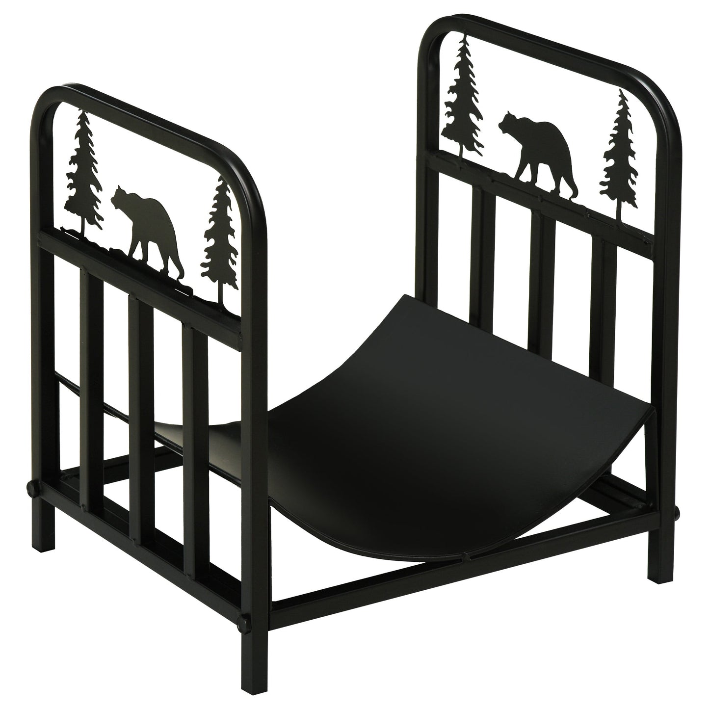 Curved Firewood Rack with Bear and Pine Tree Design, 17 Inch Log Holder Storage Rack with 110 lbs. Capacity, Black at Gallery Canada