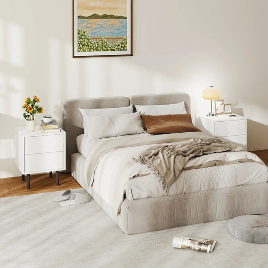 Modern Nightstand Set of 2, Push-to-Open Drawers, Steel Legs, White Bedside Tables Black, White at Gallery Canada