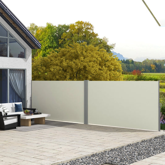236" x 63" Outdoor Privacy Wall, Retractable Awning, Patio Screen, Cream White Side Awnings Cream at Gallery Canada