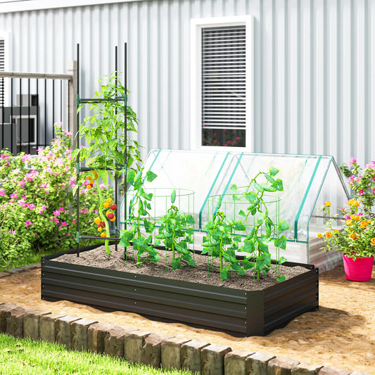 6' x 3' x 1' Raised Garden Bed, 2 Trellis Tomato Cages, Steel Frame, Black Raised Garden Beds Black at Gallery Canada