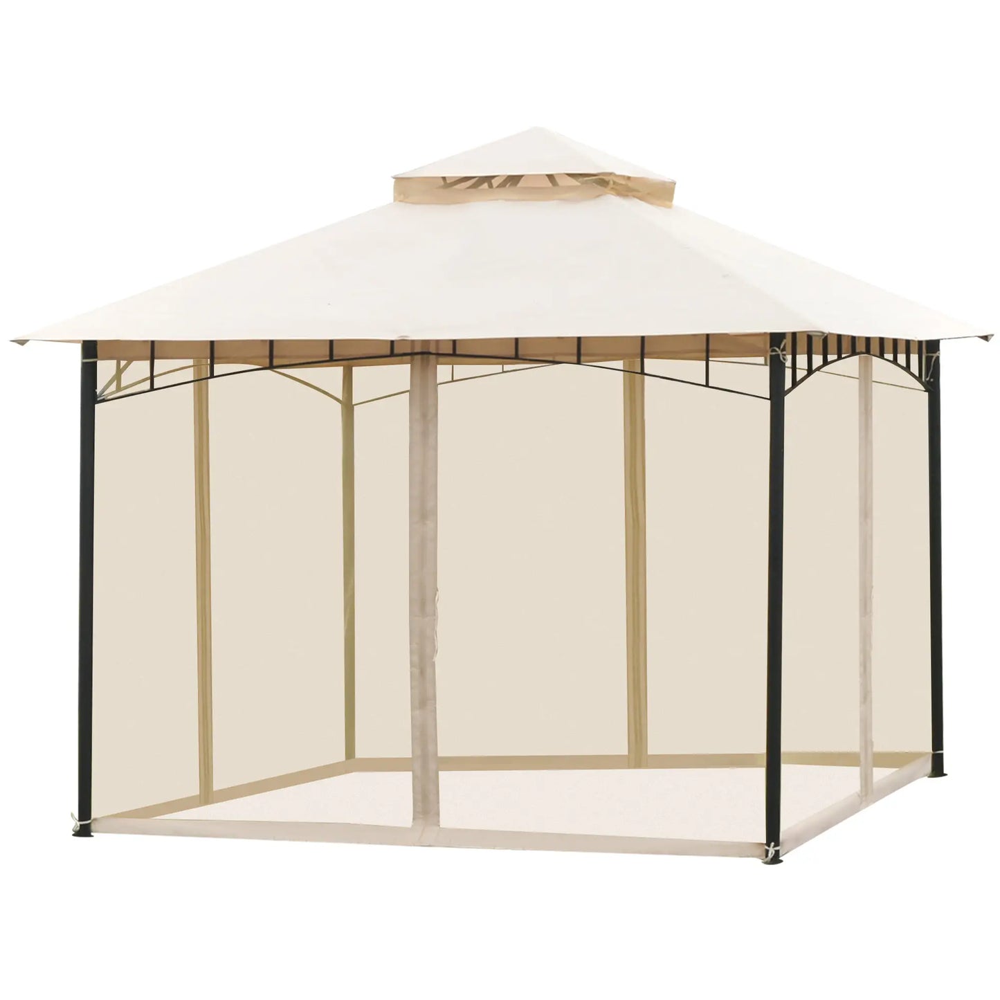 10' x 10' Double Tier Garden Gazebo, Water-Resistant, Anti-UV, Beige Gazebos at Gallery Canada