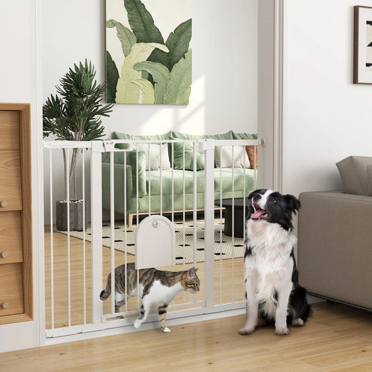 30"-52" Extra Wide Pet Gate Barrier with Small Door, 35"H Dog Gate with Safety Gate Barrier, Stair Pressure Fit, Black Houses, Kennels & Pens White at Gallery Canada