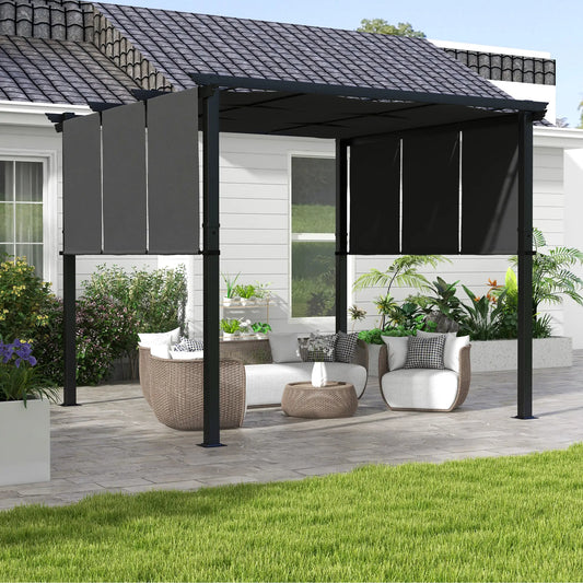 10' x 10' Metal Pergola, Retractable Canopy, Charcoal Grey Pergolas Charcaol Grey at Gallery Canada