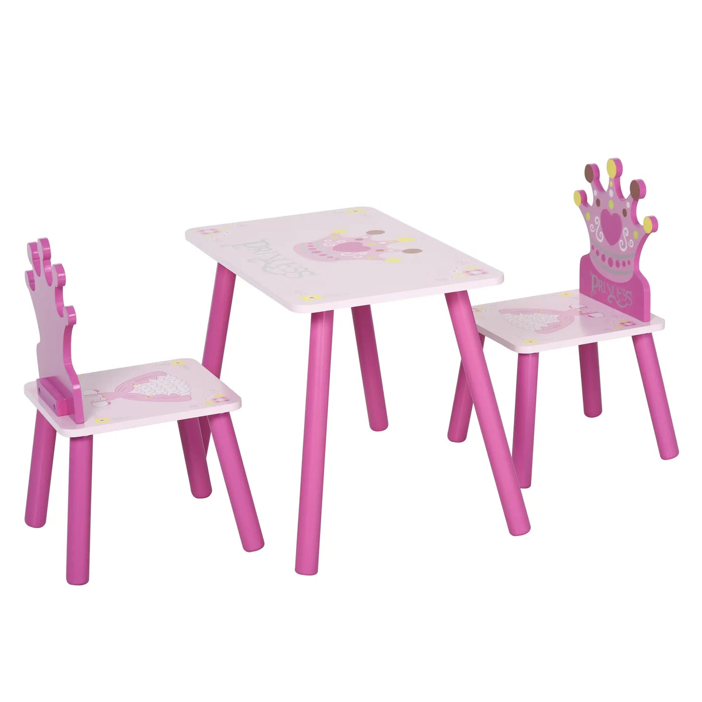 Kids Wooden Table Chair Set, Crown Pattern, Easy Clean, Age 2-4, Pink Kids Table Sets at Gallery Canada