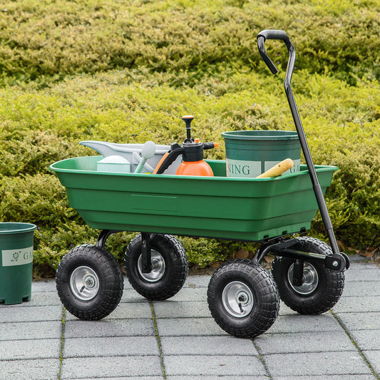 Steel Garden Cart, 10" Pneumatic Tires, Utility Wagon, 551 lbs Capacity Folding Garden Carts Green and Black at Gallery Canada
