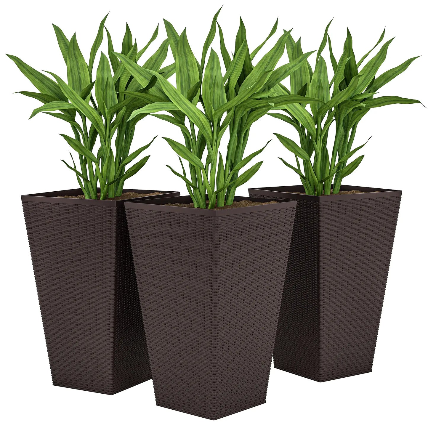 Set of 3 Tall Plant Stand, Indoor Outdoor Flower Pot, Brown Garden Accessories at Gallery Canada