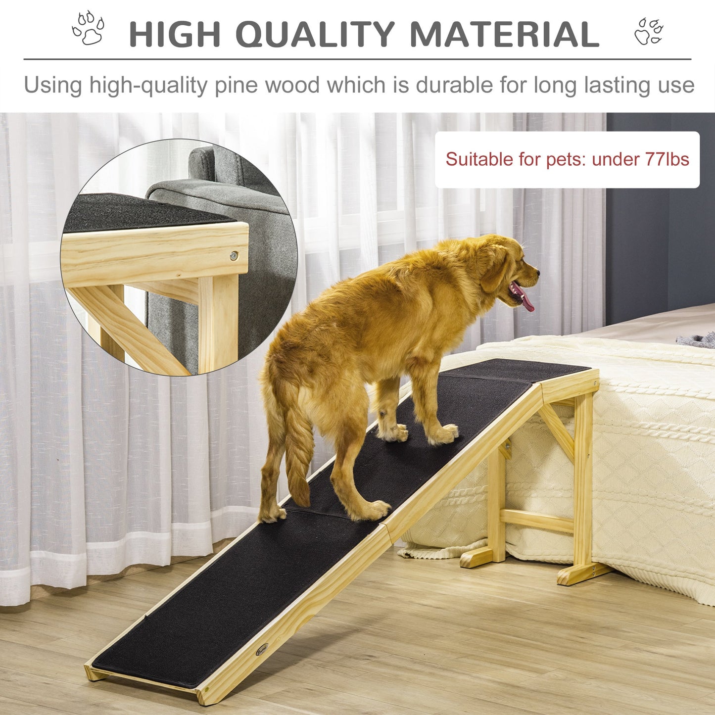 Pet Ramp Bed Steps for Dogs Cats Non-slip Carpet 74"L x 16"W x 25"H Natural at Gallery Canada