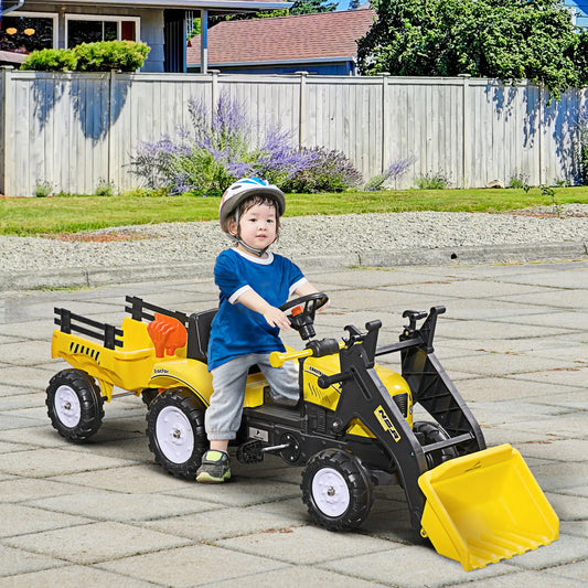 Front Loader Excavator Ride On Toy, 6 Wheels, Controllable Bucket, Yellow Toy Excavators Yellow at Gallery Canada