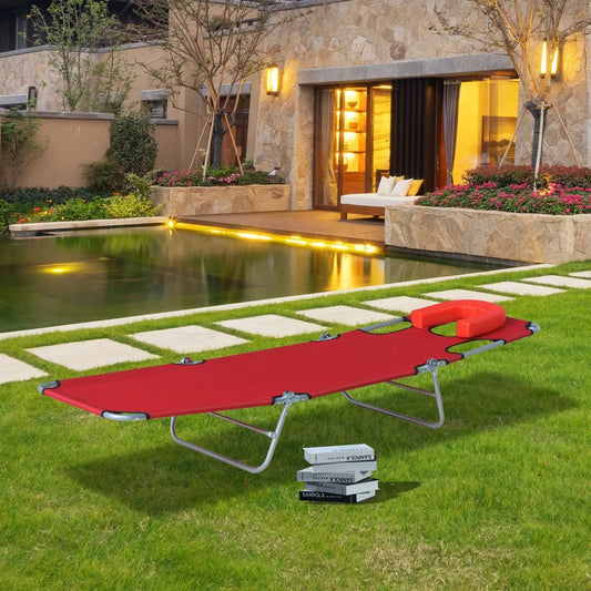 Outdoor Lounge Chair, Adjustable Folding Chaise, Sun Lounger Bed, Red Lounger Chairs Red at Gallery Canada