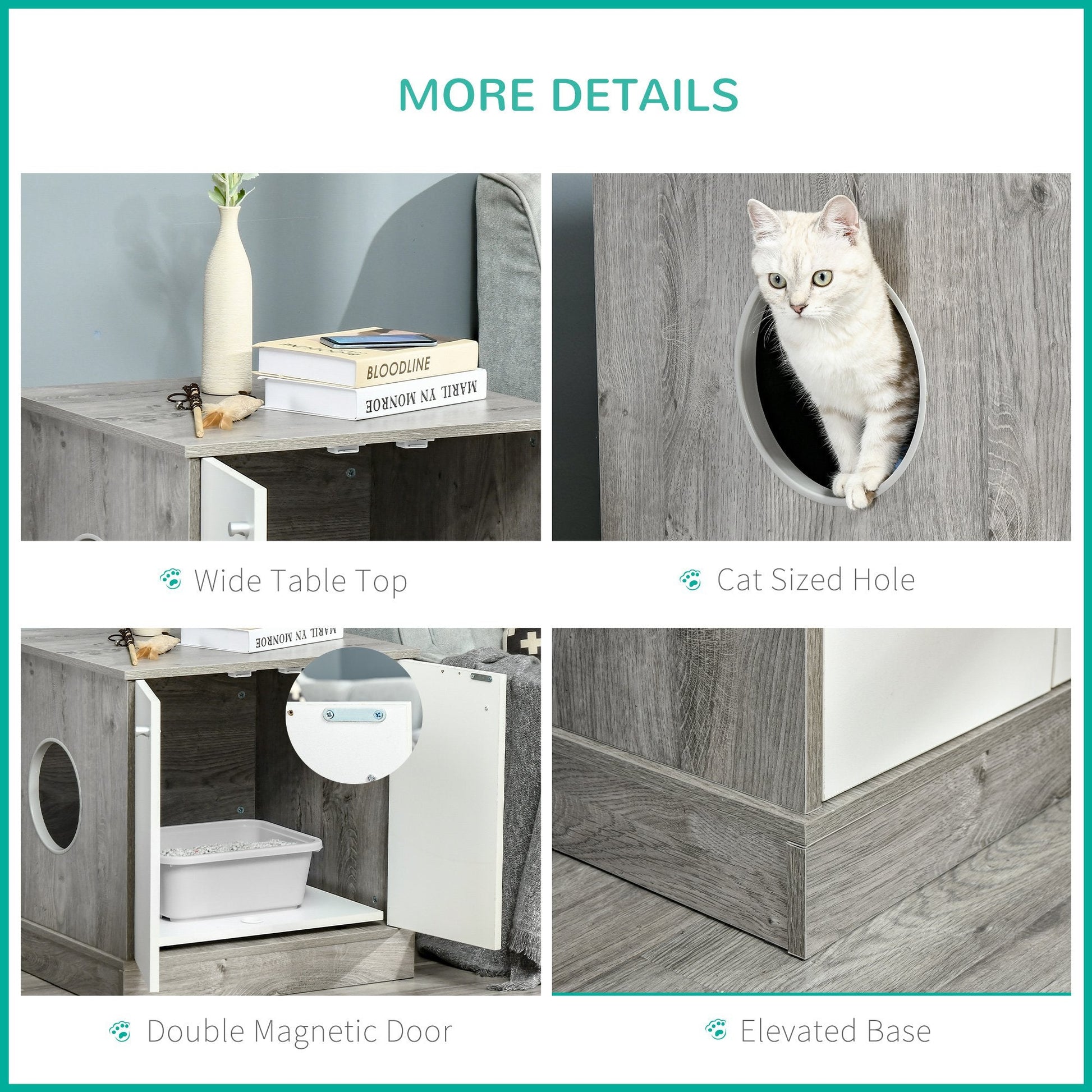 Cat Litter Box Enclosure Privacy Washroom Decorative Kitten Pet House Nightstand End Table Indoor with Magnetic Door Slide-out Board Grey Oak at Gallery Canada
