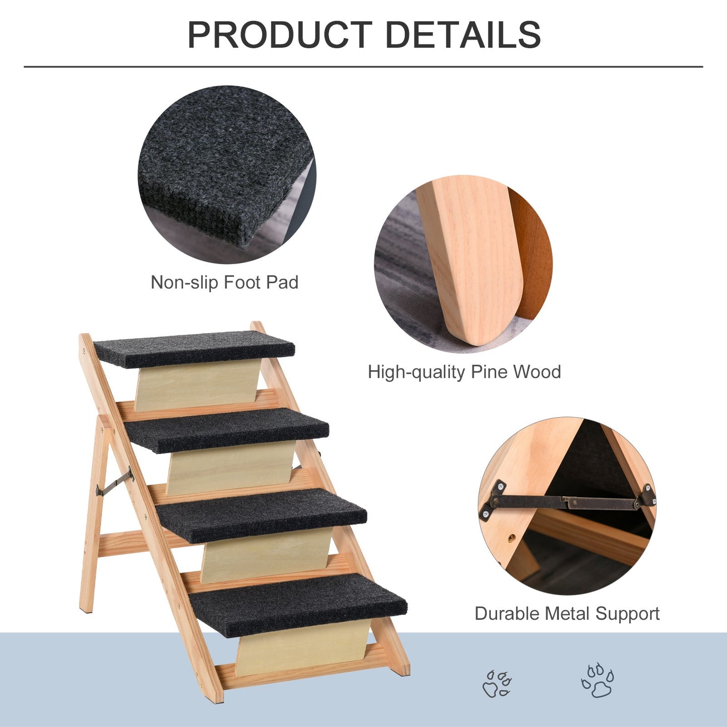 Wood Pet Stairs 2 In 1 Convertible Dog Steps and Carpeted Ramp Portable Foldable 4 Level Cat Ladder for High Bed Couch Car at Gallery Canada