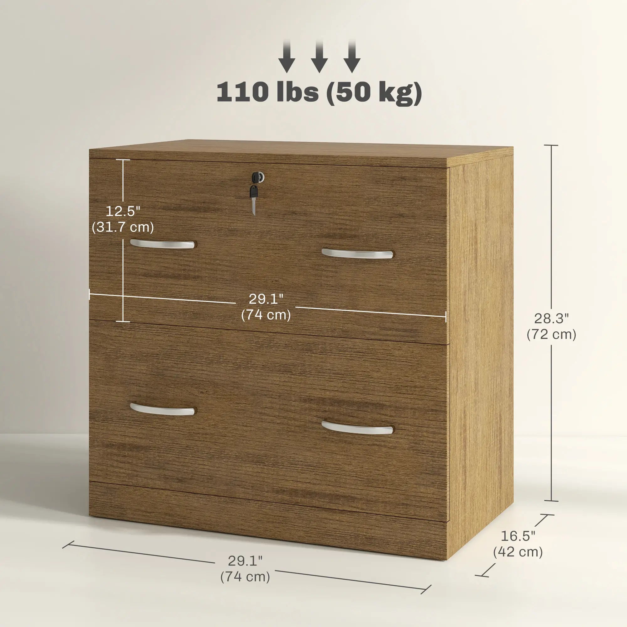 2 Drawer File Cabinet with Lock, Hanging Bar, Letter Size, Light Brown Office Cabinets & Cupboards at Gallery Canada