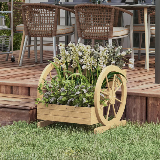 Wooden Wagon Planter Box, 3-Tier Raised Garden Bed, 24" x 24" x 22", Natural Wooden Planter Boxes Natural at Gallery Canada