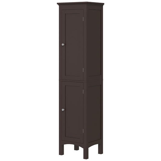 Tall Bathroom Cabinet, Freestanding Storage Organizer with Adjustable Shelves and Cupboards, 15" x 13" x 63", Dark Brown - Gallery Canada