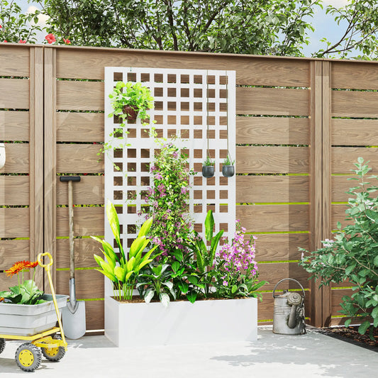 Galvanized Raised Garden Bed Planter Box With Trellis, 35" x 16" x 70", White Galvanized Planter Boxes White at Gallery Canada