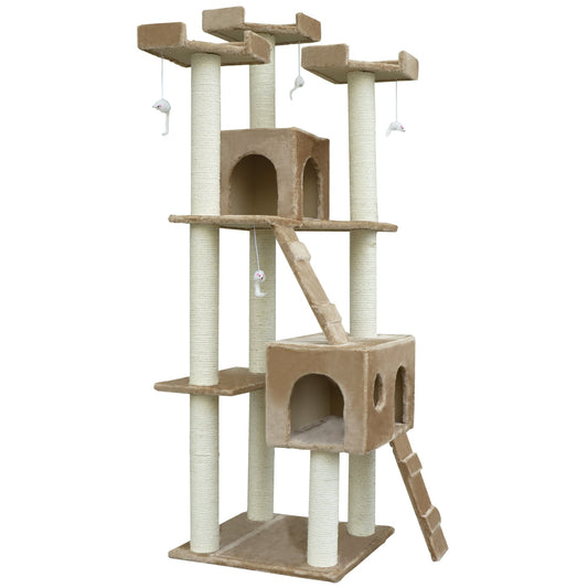 71-Inch Cat Tree Furniture Pet Tower House with Scratch Post and Condo, Beige at Gallery Canada
