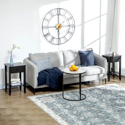 Side Table Set of 2, End Tables with Drawer, 2-Tier Nightstand, Black Side Tables Black at Gallery Canada