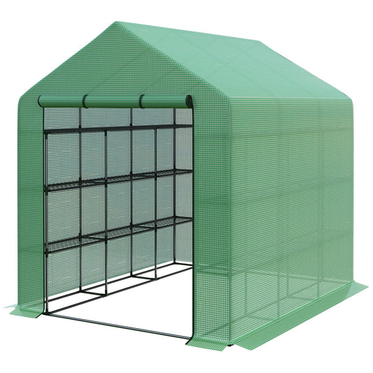 8' x 6' x 7' Portable Walk-In Greenhouse Hot House with 18 Shelves, Water/UV Resistant Weather Cover, &; Roll Up Door - Gallery Canada