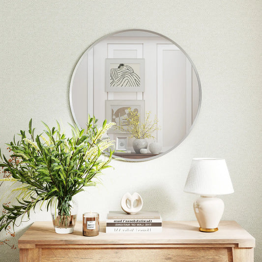 24" Round Wall Mirror, Modern Decorative Mirror For Bedroom Living Room, Silver Wall Mirrors Silver at Gallery Canada