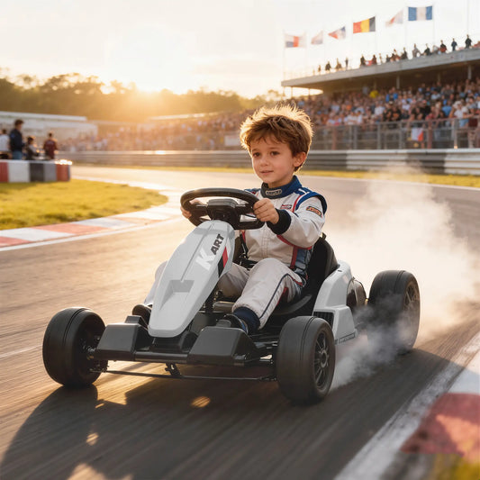 24V Electric Go Kart, Dual 150W Motors, Adjustable Seat, 11.2MPH, White Electric Ride-On Toys White at Gallery Canada
